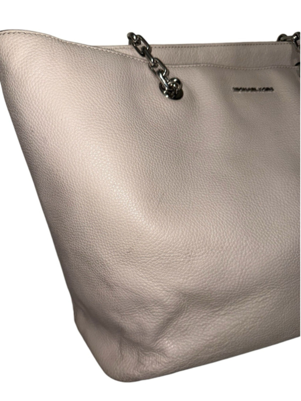 Michael Kors Pebbled Leather Large Chain Tote Shoulder Bag Cream Beige - Picture 11 of 15